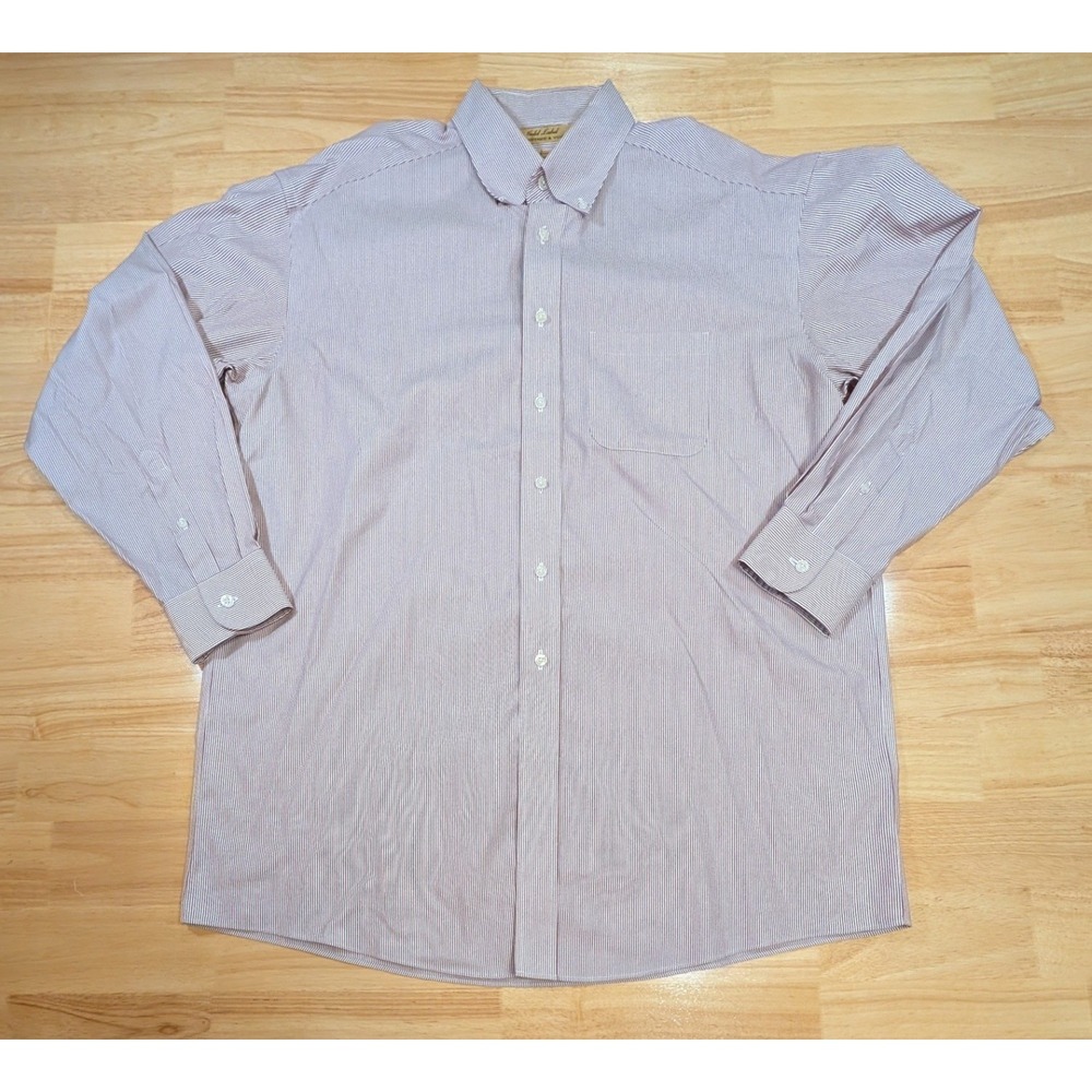 Roundtree & Yorke Gold Label Dress Shirt Mens 16.5 34 Burgundy Stripe Non-Iron